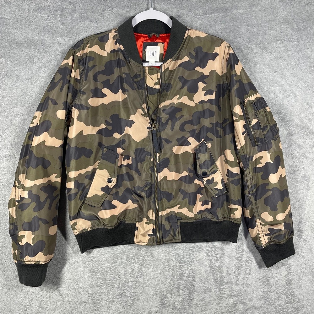 Gap Bomber Jacket Mens Large Green Camo Full Zip Nylon Flight Jacket RN54023‎